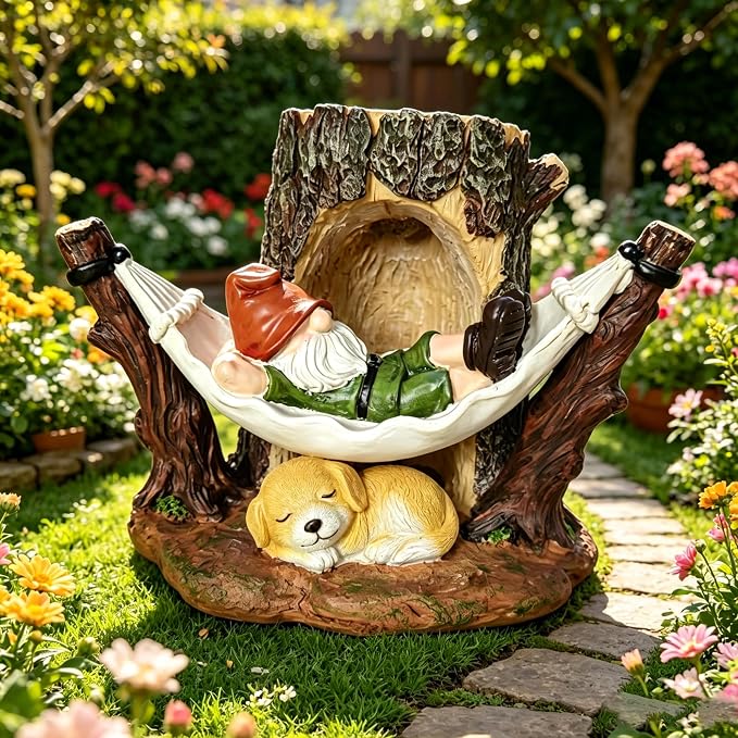 8.6" Gnome Solar Garden Decor Outdoor Statue with Light | Resin Weatherproof Yard Patio Decoration Gift Idea for Mom Dad