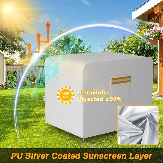 EVRBUL Generator Cover, 32”L x 24”W x 24”H Heavy Duty Waterproof 420D All-Weather Generator Cover with Storage Pocket Compatible with Most Generators 5000-10000 Watt (Gray)