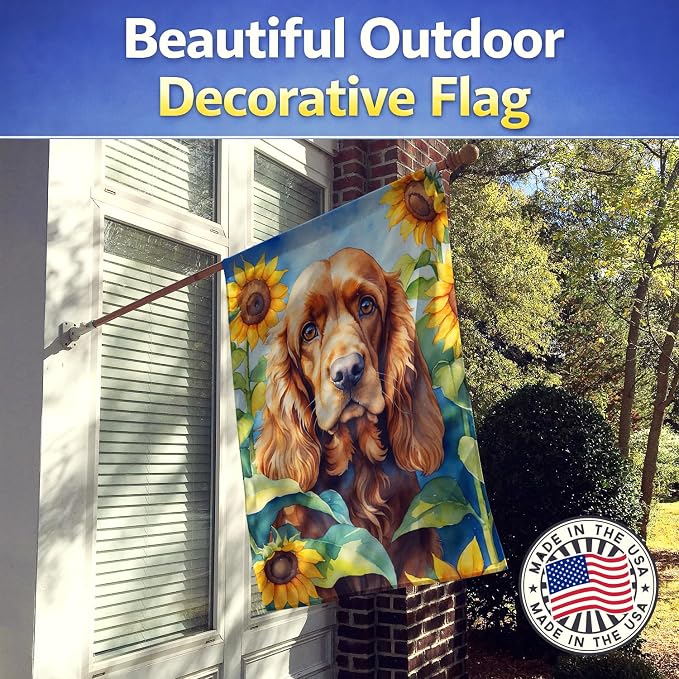 Caroline's Treasures DAC6059CHF Cocker Spaniel in Sunflowers House Flag Large Porch Sleeve Pole Decorative Outside Yard Banner Artwork Wall Hanging, Polyester, House Size, Multicolor