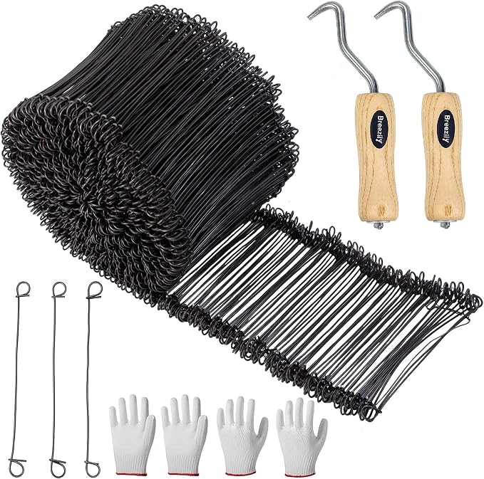 500pcs Rebar Wire Bar Ties, 6" Double Loop, 16 Gauge - Reinforcing Steel Bar Ties with Wooden Grip Handle for Concrete Construction,1 Gloves (500pcs with Wire Tie Twisters)