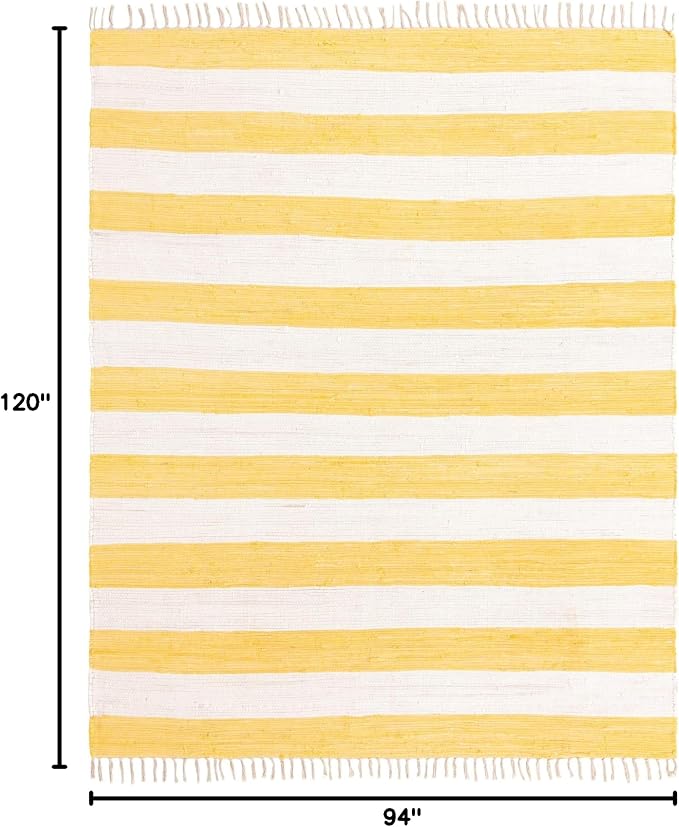 Unique Loom Chindi Rag Collection Area Rug - Striped (7' 10" x 10' Rectangle, Yellow and Ivory)