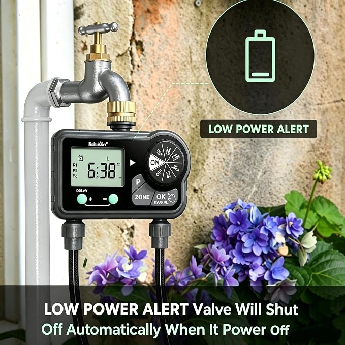 RAINPOINT 2 Zone Water Sprinkler Timer, Digital Programmable Irrigation Timer with Rain Delay & Manual Mode, Automatic Watering Controller for Lawn, Yard & Soaker Hose