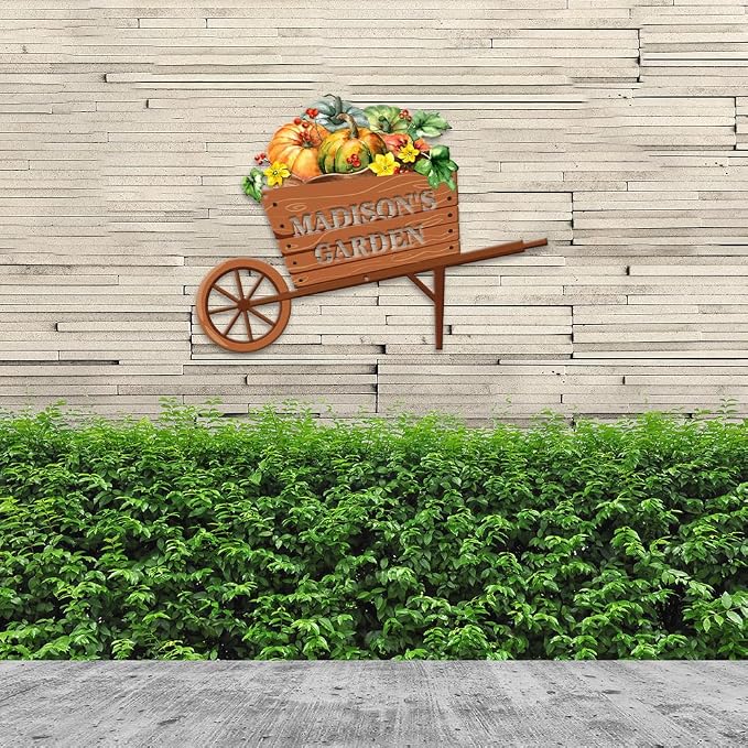MeMate Garden Sign, Vegetable Garden Signs for Outdoor Decor, Personalized Metal Signs Garden, Customized Name Wall Art, Large Sign for She Shed Porch Deck, Personalized Outdoor Plaques