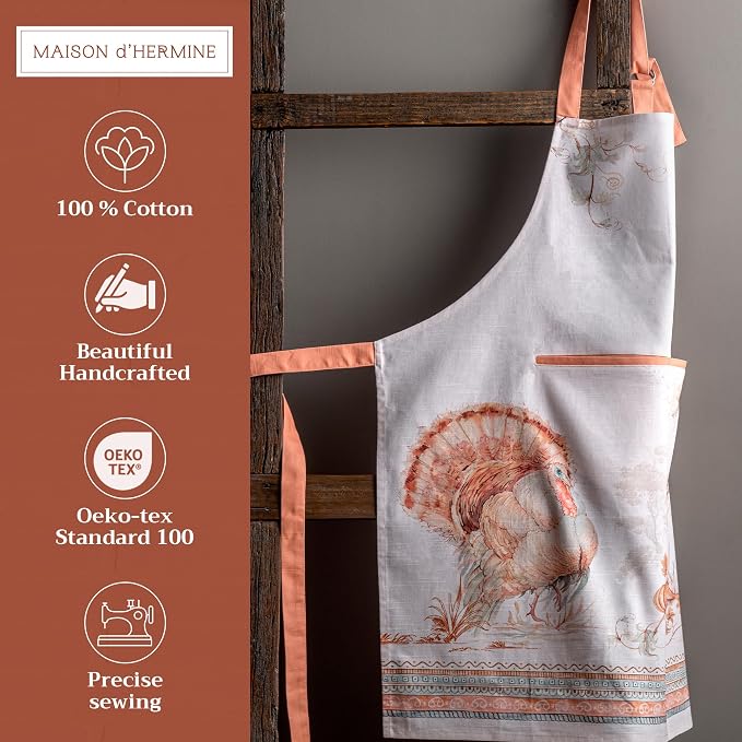 Maison d' Hermine Aprons for women with Pocket 100% Cotton (27.50"x31.50") | Adjustable Neck Strap & long ties Apron Men Chef Wedding Cooking Gardening Server Maid