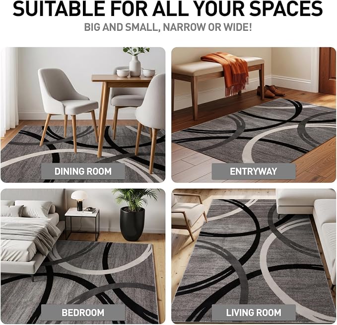 Rugshop Wavy Circles Fade-Resistant Living Room Area Rug Gray 12' x 15' | High Traffic,Fade Resistant, Living Room, Bedroom, Dining Room, Large Areas,Basement,Open Spaces,Kitchen,Oversized Area Rug