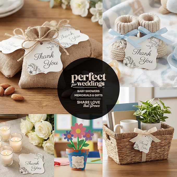 50Pcs Thank You Seed Paper Tags with Wildflower Seeds, Writable & Plantable Present for Moms, Plant Lover, & Teachers, Ideal for Weddings, Baby Shower Favors, Memorial, & Celebrations