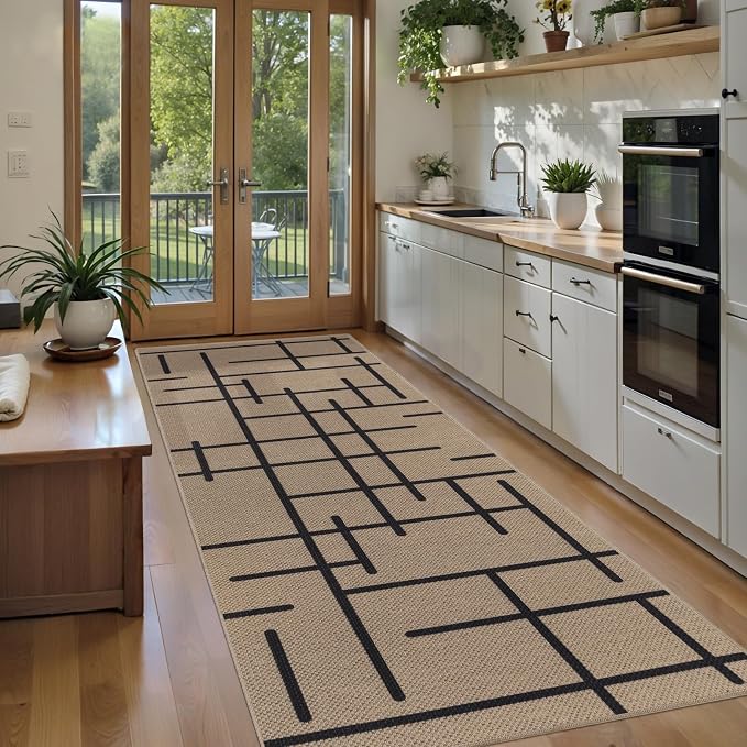 Tangsoo Easy Jute Rug 2x6 Washable Non-Slip Runner for Hallways,Kitchen Thin Farmhouse Stripe Carpet Modern Indoor Outdoor Runner Door Mat for Porch Laundry Bedroom Entryway