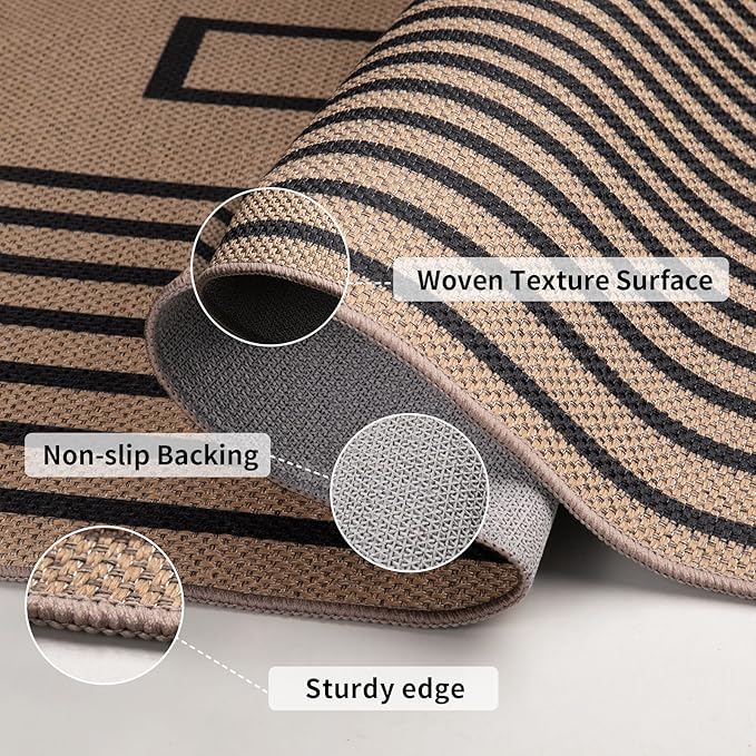 Tangsoo Easy Jute 3x5 Area Rug for Living Room,Non-Slip Black Thin Indoor Outdoor Rug,Boho Farmhouse Geometric Washable Carpet for Front Porch Bedroom Patio Entryway