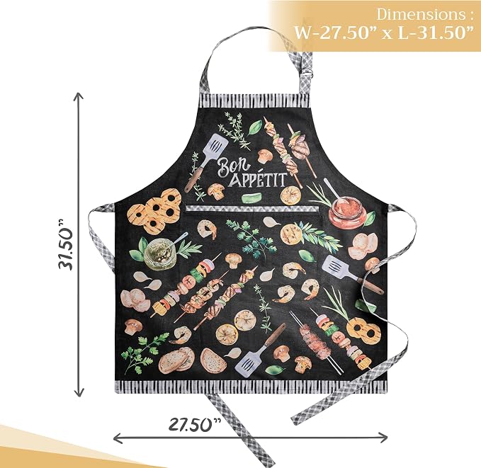 Maison d' Hermine Aprons for women with Pocket 100% Cotton (27.50"x31.50") | Adjustable Neck Strap & long ties Apron Men Chef Wedding Cooking Gardening Server Maid