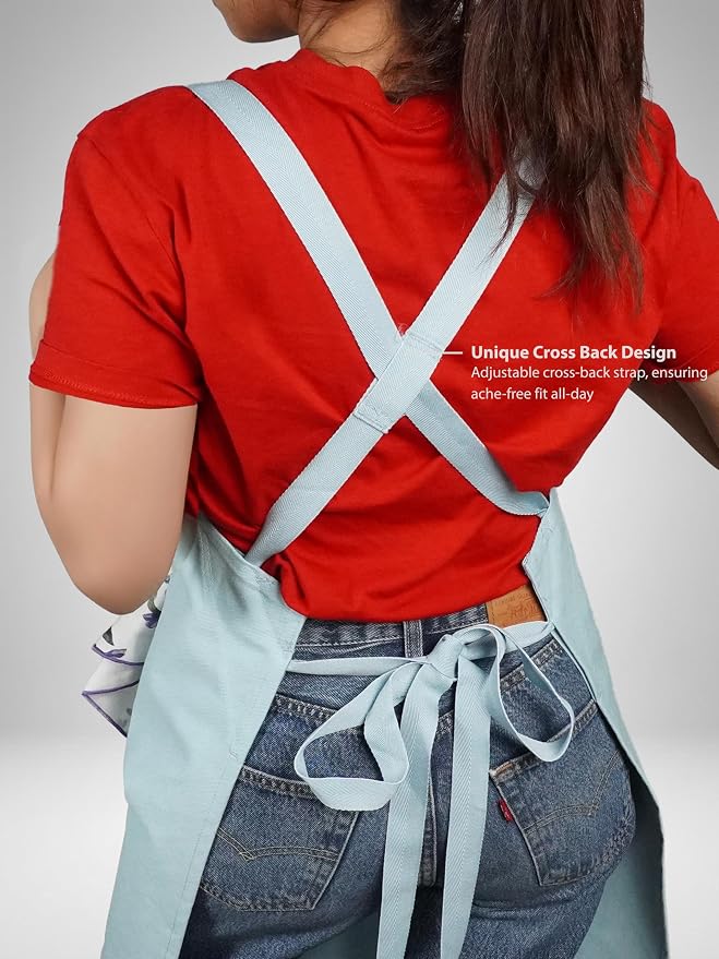 100% Cotton Kitchen Apron with 2 Pockets – Adjustable Chef Apron for Cooking Baking BBQ – Unisex Apron