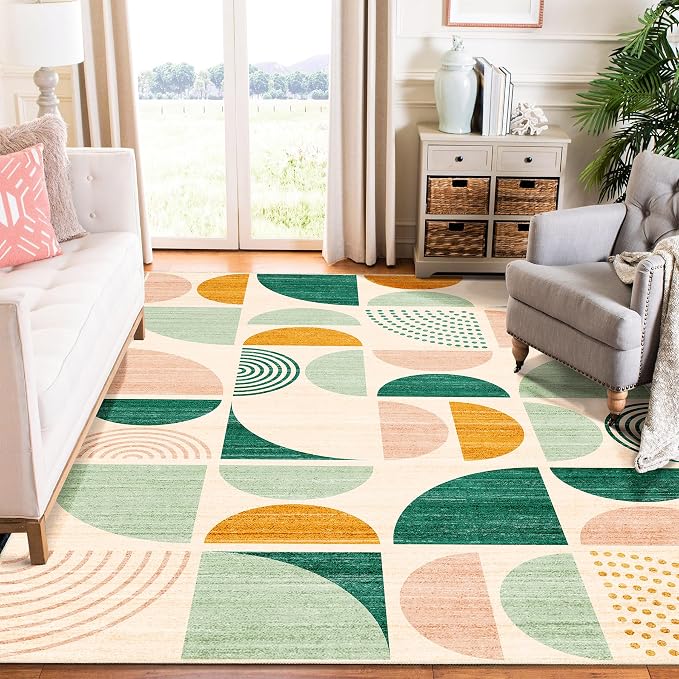 Green Rug Boho Washable,6x9 Area Rugs Non Slip Modern Abstract Large | Throw Carpet for Living Room Bedroom Dining Room Soft Low Pile Floor Indoor Bohemian Sage Green
