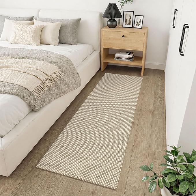 KOZYFLY Runners for Hallways 2x6 ft Washable Kitchen Runner Non Slip Rubber Backed Hall Runners Cotton Entryway Runner Rugs for Indoor Backdoor Bedroom Kitchen, Ivory/Camel/Brown