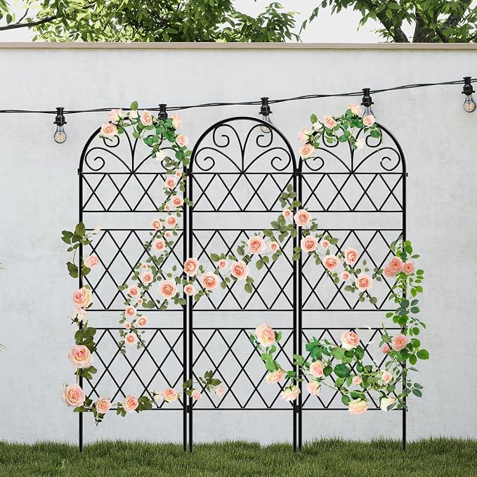 Garden Trellis for Climbing Plants, 3 Pack 38" Wx 64.6" H Rustproof Flower Trellis with Black Coating, Outdoor Climbing Rose Trellis Cucumbers Support for Courtyards Lawns (Diamond-Shaped Grid)