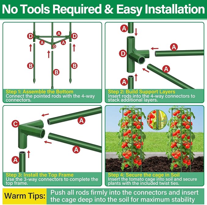 Legigo 2 Pack 65 Inch Tomato Cage for Garden, Heavy-Duty Tomato Trellis Plant Support Stakes, Adjustable Garden Trellis Plant Cage for Climbing Plants Peppers Outdoor Raised Garden Bed and Vegetables