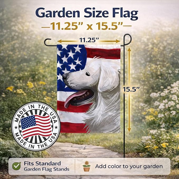 Caroline's Treasures CK6711GF Slovak Cuvac Dog American Flag Garden Flag Mailbox Flag Decorative Yard Flag Banner Outside Patio Artwork Yard Flower Beds, Garden Size, Multicolor