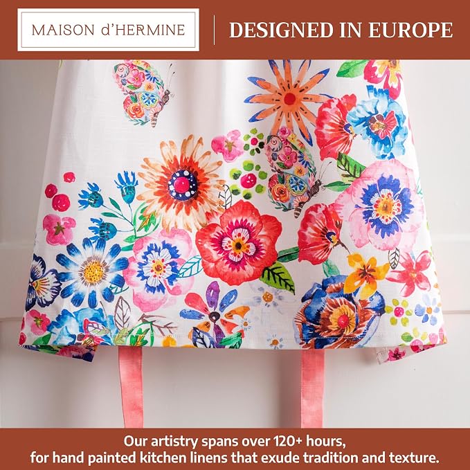 Maison d' Hermine Aprons for women with Pocket 100% Cotton (27.50"x31.50") | Adjustable Neck Strap & long ties Apron Men Chef Wedding Cooking Gardening Server Maid