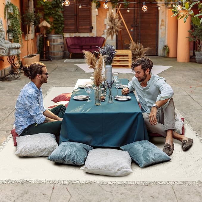 Hahafelt Extra Large Outdoor Picnic Blanket Oversize Beach Woven Cotton Yarn Blanket with Fringe Machine Washable Sandproof Portable for Spring Summer Camping Beach Park (Beige)