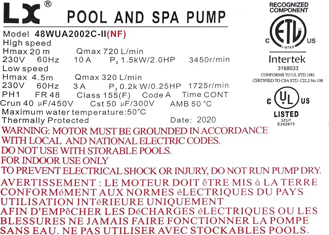 Key Lander BRACKETLESS (NO Base) Hot Tub Spa Pump, ONLY Replace OEM Models# 6500-343; 6500-347; 6500-355; 6500-359; 6500-092; 6500-094; 6500-095; 6500-096;48WUA2002C-II (NF)