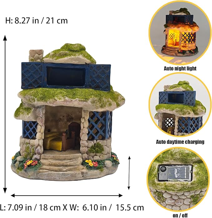 COWOS 2-Tier Fairy Garden Stone Cottage, Resin Moss House with Lattice Windows, Outdoor Patio Yard Decor, Landscape Ornament for DIY Fairy Garden & Bonsai