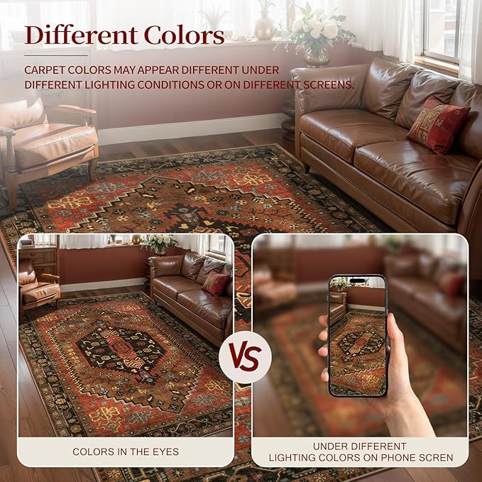 Ciicool 8ft Round Area Rugs for Living Room,Soft Circle Carpet for Bedroom | Large Oriental Low-Pile Vintage Non-Slip Indoor Mat for Kitchen Entryway Bedside Laundry Bathroom Dining Room Foyer Decor