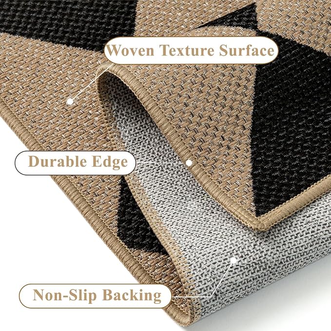 PureCozy 2x3 Checkered Easy Jute Kitchen Front Doormat Non Slip Washable Neutral Area Rug Diamond Non Shedding Low Pile Black Checkerboard Floor Carpet for Farmhouse Entryway Porch Doorway