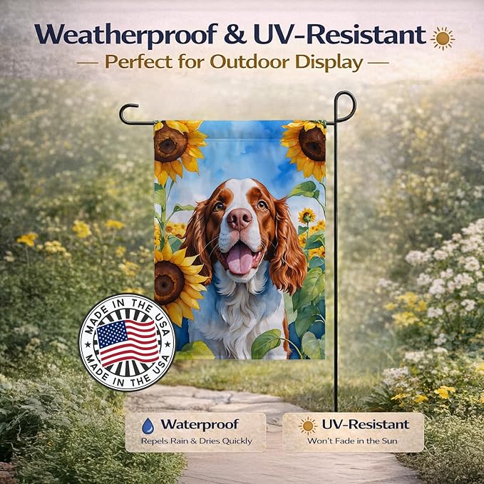Caroline's Treasures DAC6171GF Welsh Springer Spaniel in Sunflowers Garden Flag Mailbox Flag Decorative Yard Flag Banner Outside Patio Artwork Yard Flower Beds, Garden Size, Multicolor