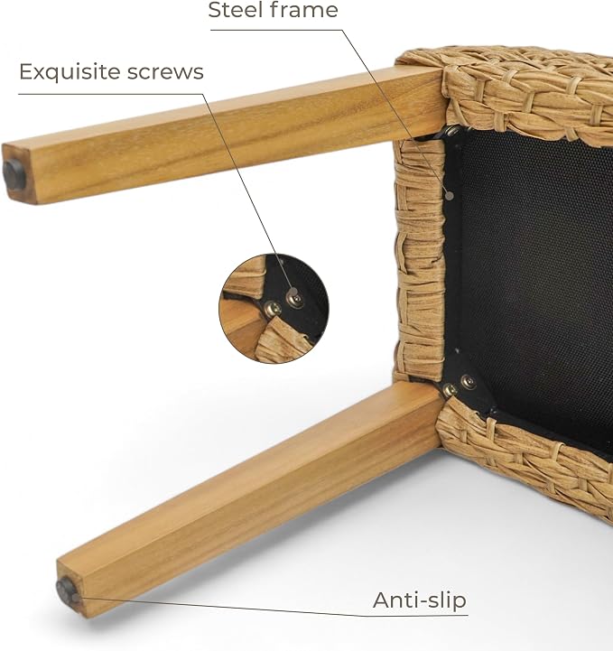 Outdoor Backless Bench, All-Weather Wicker & Solid Acacia Wood, Premium Garden Bench with Woven Rattan Seat and Thick Outdoor Cushion for Patio, Porch, Living Room or Entryway (Natural, PE Wicker)