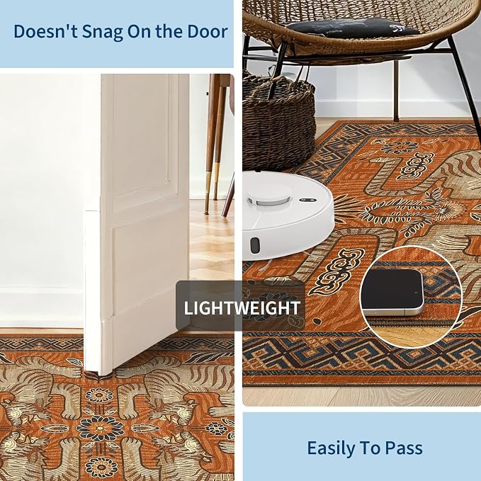 GarveeHome Tiger Print 2.5'x8' Washable Non Slip Runner Boho Hallway Rugs | Terracotta Kitchen Runner Ultra Thin Soft Vintage Tribal Indoor Throw Floor Carpet for Laundry Entryway Bedroom Bathroom