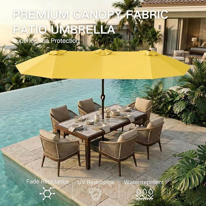 Kingdura 13ft Large Patio Umbrella with Base Included, Double-Sided Rectangle Outdoor Table Umbrella with 12 Reinforced Ribs, Crank Lift for Market Pool Deck Backyard, Yellow