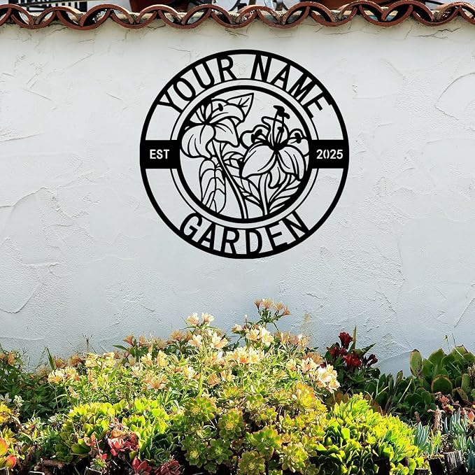 Metal Garden Sign Personalized - Custom Yard Sign with Your Name, Garden Signs for Outside Featuring Floral & Hummingbird, Metal Name Signs Personalized