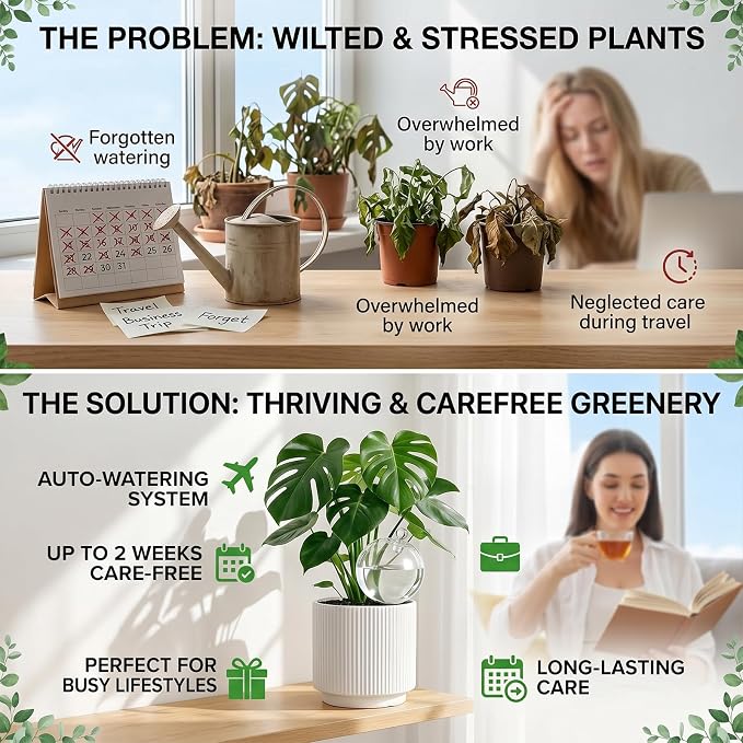 6 Pack 26 oz Extra Large Plant Self Watering Globes with Caps, Slow Release Watering Bulbs for Indoor/Outdoor Plants, Up to 3 Weeks Watering, Durable for Vacation, Gift for Plant Lovers