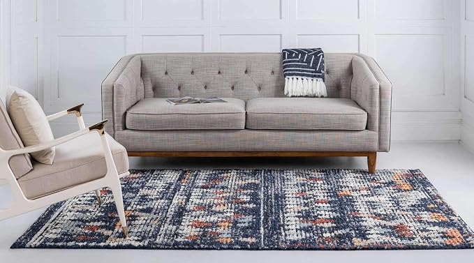 Unique Loom Morocco Collection Abstract Border, Diamond, Bohemian Area Rug (2' 2 x 3' 0 Rectangular, Navy Blue/Black)