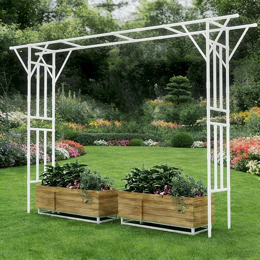 Flat Top Garden Arch Trellis Pergola, 11.8 x 9.02 FT Large Metal Arbor for Climbing Plants, Plastic-Coated Galvanized Steel Frame, Outdoor Decorative Arch for Garden, Backyard, Lawn (White)