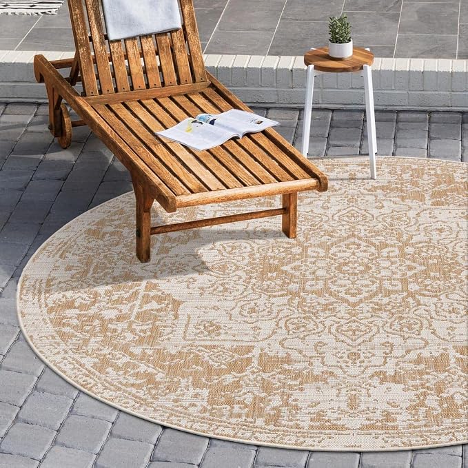 Unique Loom Jill Zarin Outdoor Collection Area Rug - Dubai (13' Round, Beige/ Brown)