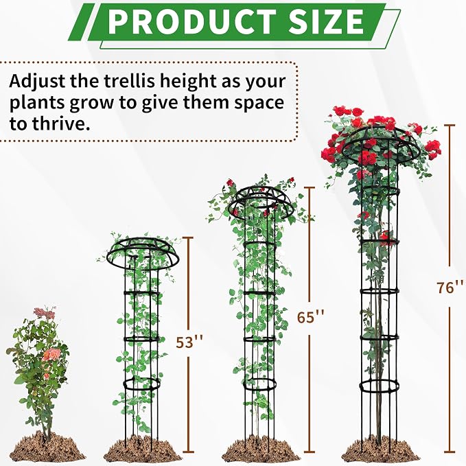 76” Garden Trellis for Climbing Plants, 2 Pack Mushroom Plant Support for Potted Plants, Outdoor Heavy-Duty Obelisk Trellis for Cucumber, Tomato, Grape, Rose, Pea, Vine, Bean, Clematis