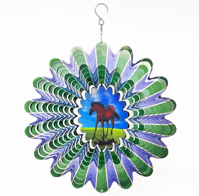 Animated Horse Wind Spinner- 3D Hanging Wind Sculptures & Catcher | 12 Inch Wind Spinners for Yard and Garden, Metal Kinetic Yard Art Outdoor Decor Memorial Gifts for Horse Lover Men Women Dad