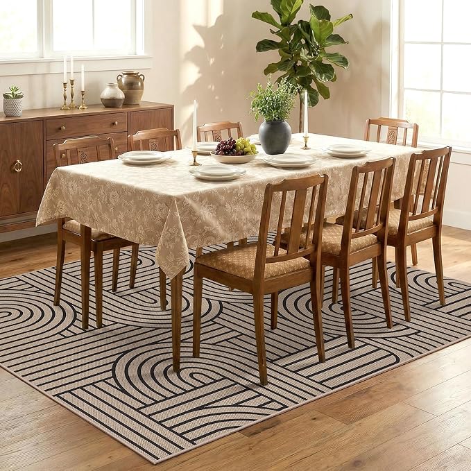 GarveeHome Rainbow Easy Jute Rug 5x7 Washable Abstract Non Slip Living Room Bedroom Rug, Non Skid Backing Non Shedding Accent Carpet for Dining Room Office