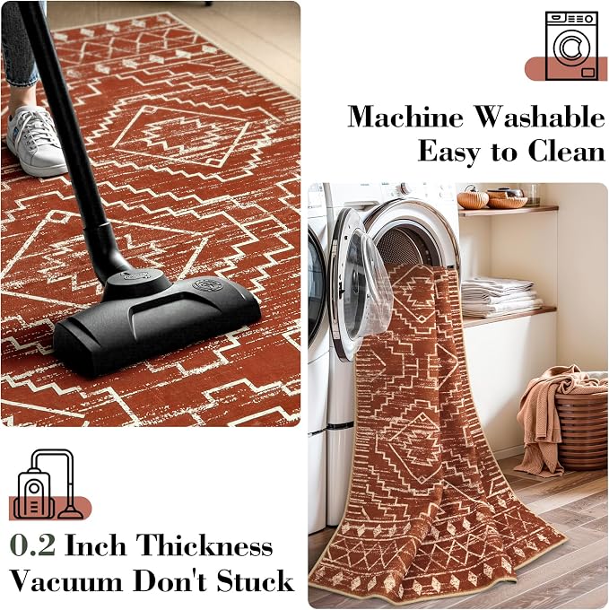 Wonnitar Moroccan Bathroom Rug,Washable 2x3 Small Bath Mat, Boho Tribal Soft Kitchen Sink Mat, Non-Slip Geometric Entry Way Rug, Low-Pile Indoor Carpet for Bedside Entrance Laundry (Brown,2'x3')