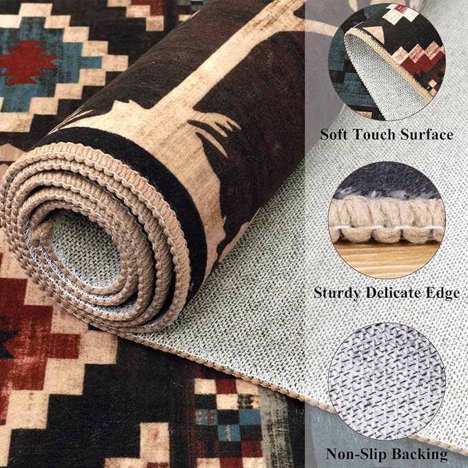 LOKHOM 5x7 Rustic Bear Area Rug, Washable Southwestern Lodge Cabin Rug | Bear Pattern, Non-Slip, Low Pile, Soft Vintage Wildlife Accent Floor Carpet, For Living Room Bedroom Dining Room Nursery