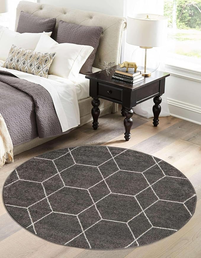 Unique Loom Trellis Frieze Collection Area Rug - Geometric (12' Round Dark Gray/Ivory)