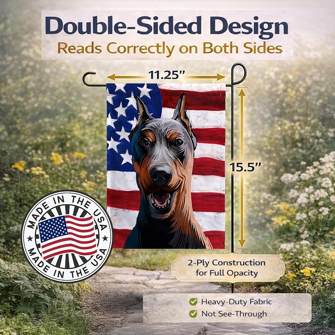 Caroline's Treasures CK6534GF German Pinscher Dog American Flag Garden Flag Mailbox Flag Decorative Yard Flag Banner Outside Patio Artwork Yard Flower Beds, Garden Size, Multicolor