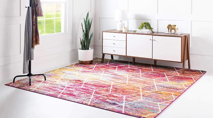 Unique Loom Trellis Frieze Collection Area Rug - Geometric (7' Square, Multi/ Ivory)