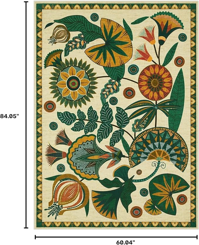 Joydeco Washable Egypt Floral Beige 5x7 Area Rugs for Living Room Bedroom | Boho Botanical Colorful Non Slip Stain Resistant Flower Indoor Carpet for Dining Room Office Entryway Guest Room Playroom