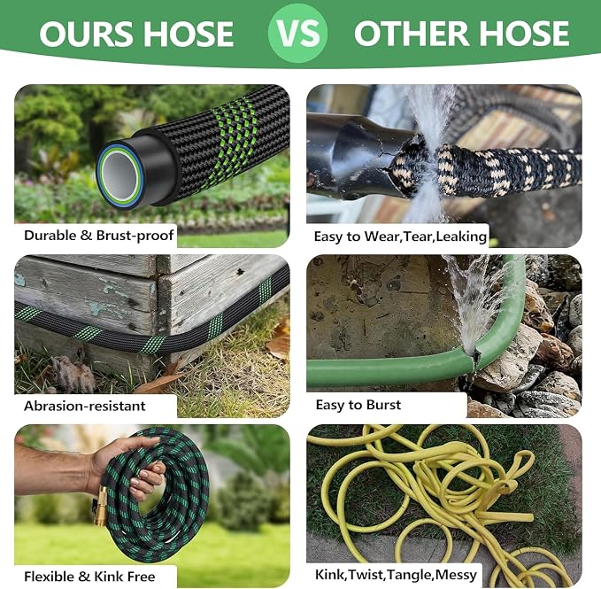 75 ft Flexible Garden Hose with 10 Spray Nozzle-Heavy Duty Superior Strength 96D Material Garden hoses -5-Layer PTE Latex Core - Lightweight Water hoses- Extra Strong Brass Connectors Garden hose