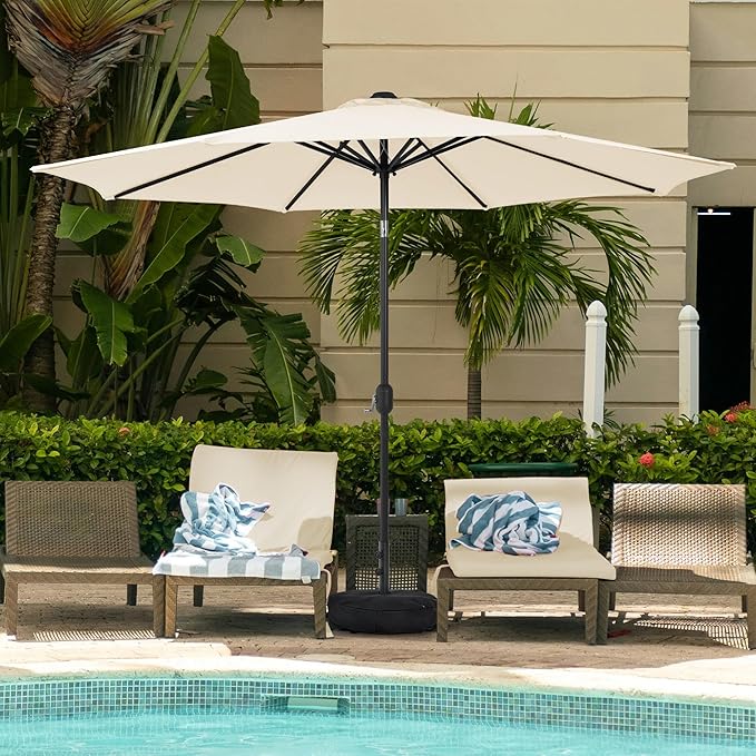 Sundale Outdoor Olefin 5-Year-Non-Fading Patio Umbrella with Sand Bag Base, Outdoor Umbrella with Tilt and Crank, Red