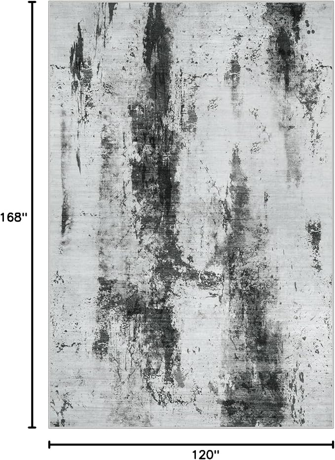 10x14 Area Rugs for Living Room: Washable Abstract Black White Grey Carpet | Non-slip TPE backing makes this washable soft low-pile rug safe & durable, Pet-friendly decor for dining room,nursery,office