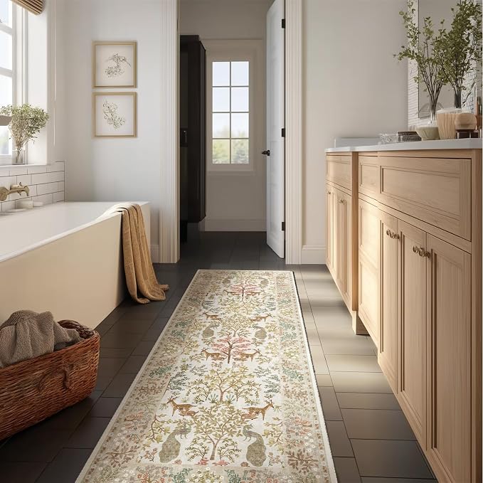 Runner Rug Washable Kitchen Runner: 2'x 6' Hallway Runner Rugs Stain Resistant Non Slip Low Pile Soft Carpet Runner Rugs for Entryway Hallways Bedroom Indoor Laundry Room Farmhouse