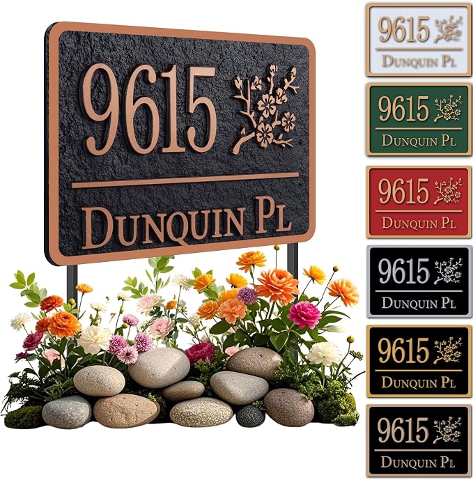 Custom House Address Sign, House Number Plaque Sign for Lawn,Yard,Ground,Driveway,Garden with 2 Stakes,Style 6