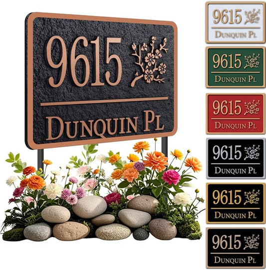 Custom House Address Sign, House Number Plaque Sign for Lawn,Yard,Ground,Driveway,Garden with 2 Stakes,Style 6