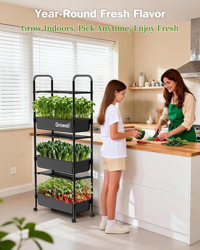 Growell 81 Pods Hydroponics Growing System Kit with Independent Water Pump | Vertical Indoor Herb Garden with 2 Light Modes & 2 Timer, Smart Water Circulation, 42L Water Tank, Movable & Space-Saving